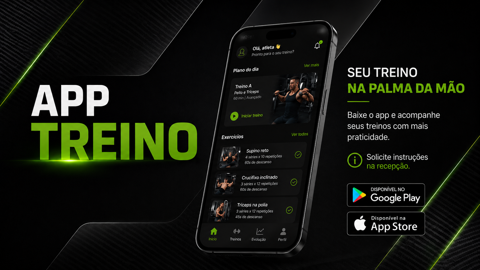 Apresentação do aplicativo de treinos da Academia Premium